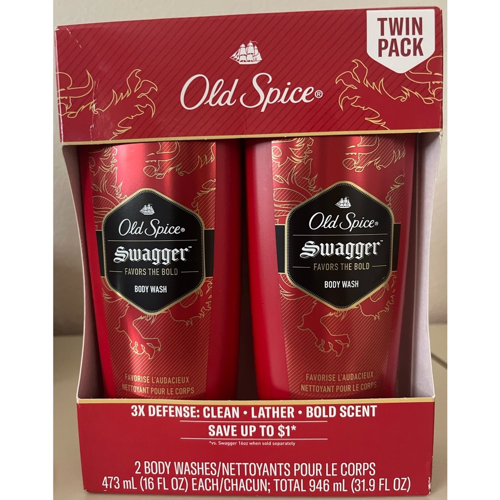 Old Spice Red Zone Swagger Scent Men's Body Wash, 3X Def. Twin Pack 32 fl. oz.